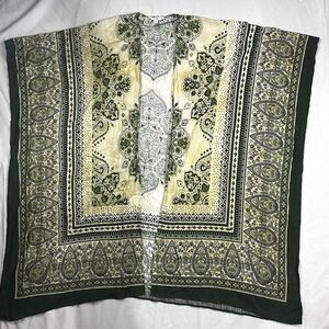 Time & Tru Green Yellow Ivory Paisley Print Oversized Kimono Women's Sz  L/XL